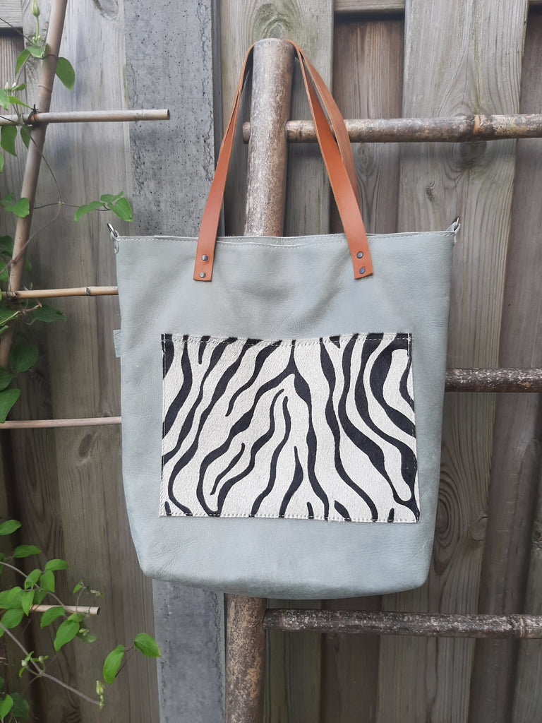 Shopper ocean grey - zebra print